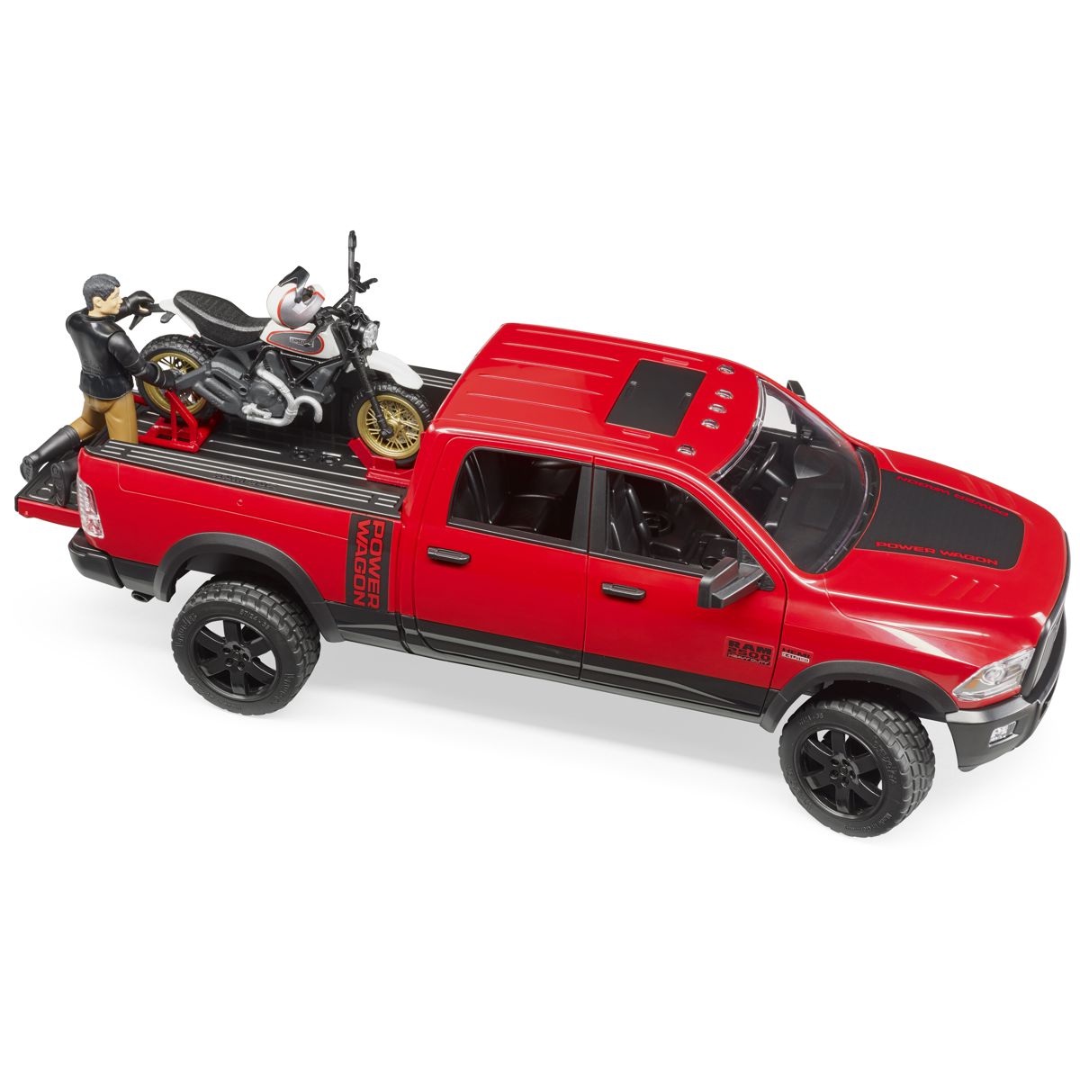 BRUDER 02502 RAM 2500 Power Wagon mit 
Scrambler Ducati Desert Sled und Fahrer