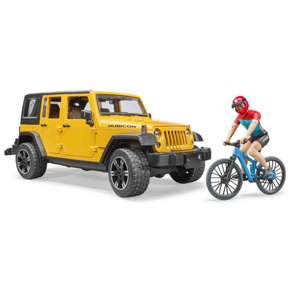 BRUDER 02543 Jeep Wrangler Rubicon Unlimited mit 
Mountainbike und Radfahrer