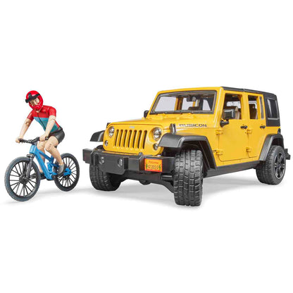 BRUDER 02543 Jeep Wrangler Rubicon Unlimited mit 
Mountainbike und Radfahrer