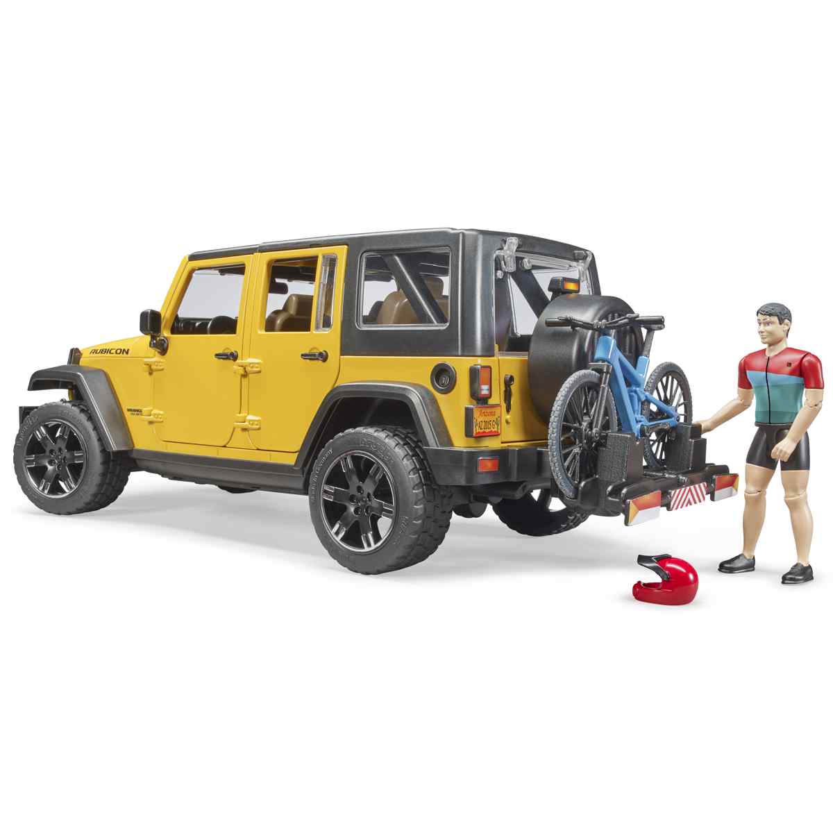 BRUDER 02543 Jeep Wrangler Rubicon Unlimited mit 
Mountainbike und Radfahrer