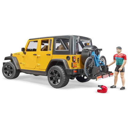 BRUDER 02543 Jeep Wrangler Rubicon Unlimited mit 
Mountainbike und Radfahrer