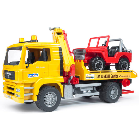 BRUDER 02750 MAN TGA Abschlepp-LKW mit Geländewagen