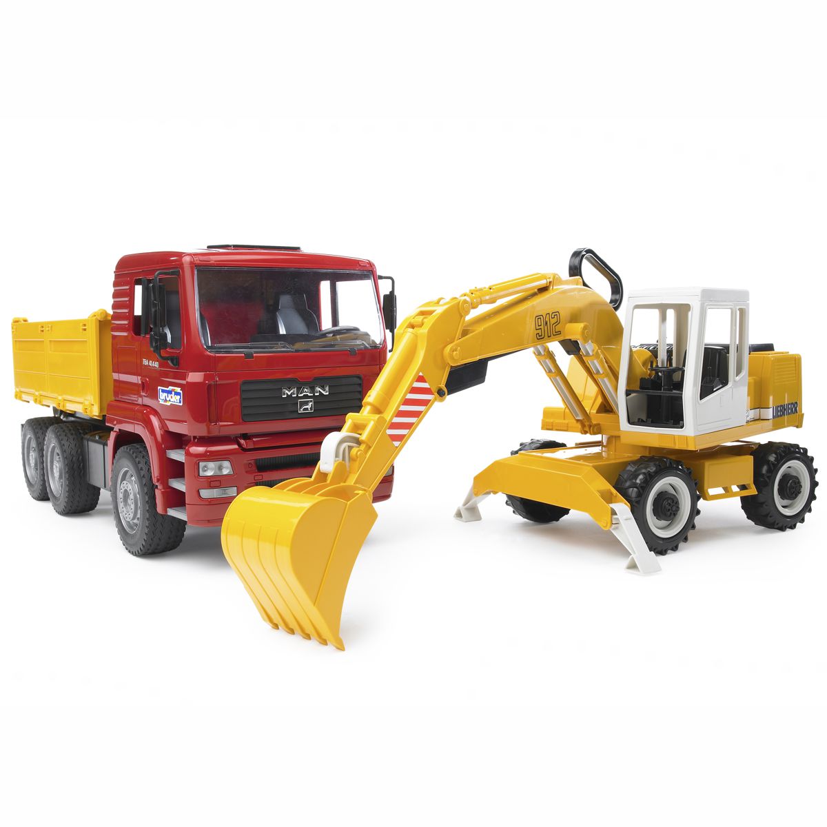 BRUDER 02751 MAN TGA Kipplastwagen mit Liebherr Schaufelbagger
