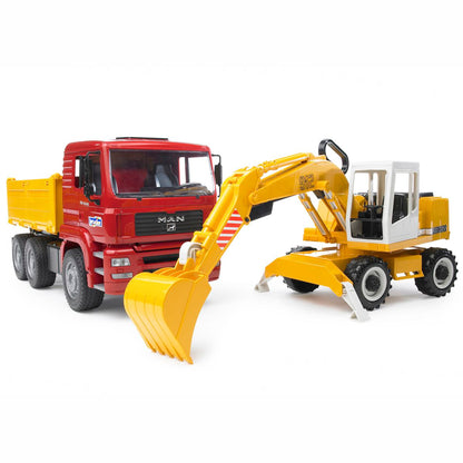 BRUDER 02751 MAN TGA Kipplastwagen mit Liebherr Schaufelbagger