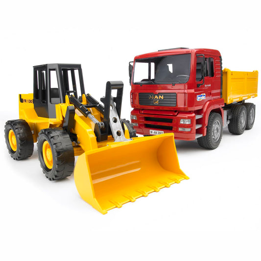 BRUDER 02752 MAN TGA Kipplastwagen mit Gelenkradlader FR130