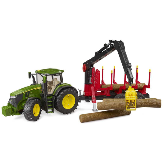 BRUDER 03154 John Deere 7R 350 mit Rückeanhänger und 4 Baumstämmen