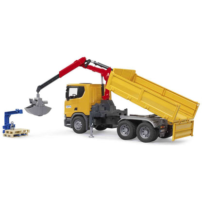 BRUDER 03551 Scania Super 560R Baustellen-LKW mit Kran und 2 Paletten