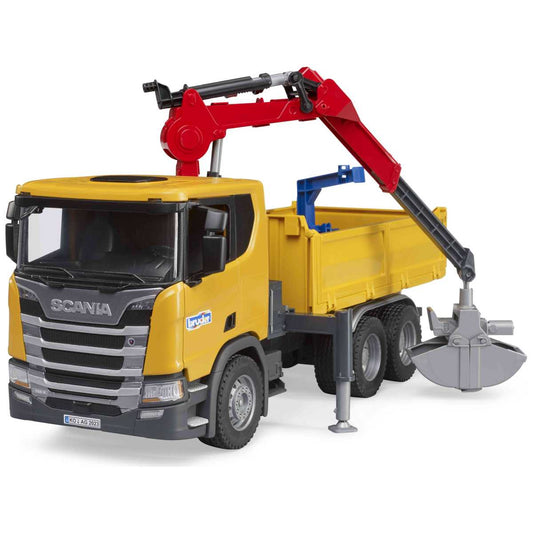 BRUDER 03551 Scania Super 560R Baustellen-LKW mit Kran und 2 Paletten