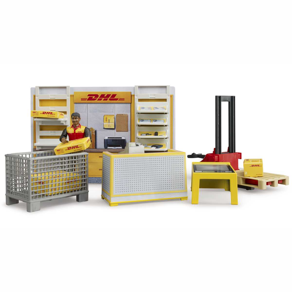 BRUDER 62251 bworld DHL Shop mit Handhubstapler