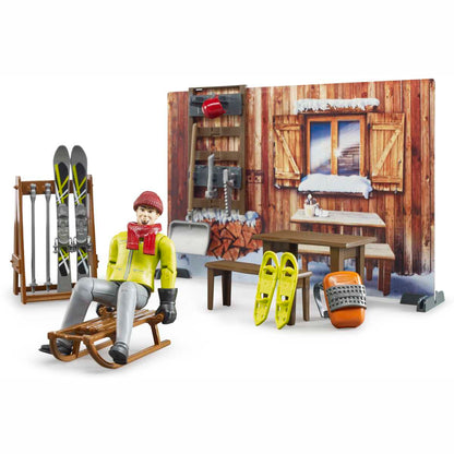 BRUDER 63102 bworld Berghütte mit Snowmobil