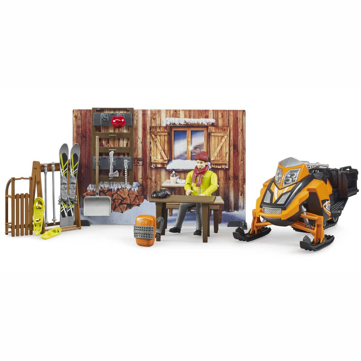BRUDER 63102 bworld Berghütte mit Snowmobil