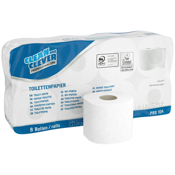 CLEAN and CLEVER Toilettenpapier 4-lagig weich weiß 150 Blatt 8 Rollen in Packung