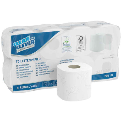 CLEAN and CLEVER Toilettenpapier 3-lagig weich weiß 250 Blatt 8 Rollen in Packung