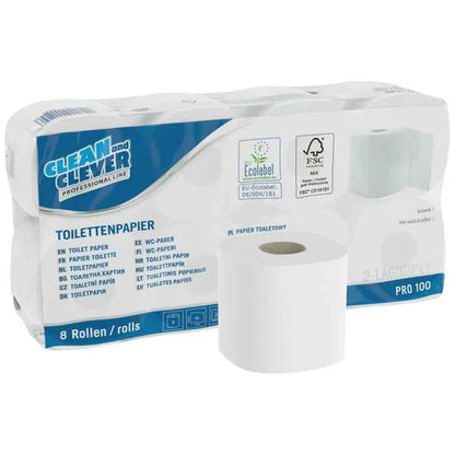 CLEAN & CLEVER Toilettenpapier 2-lagig weiß 250 Bl. 8 Rollen