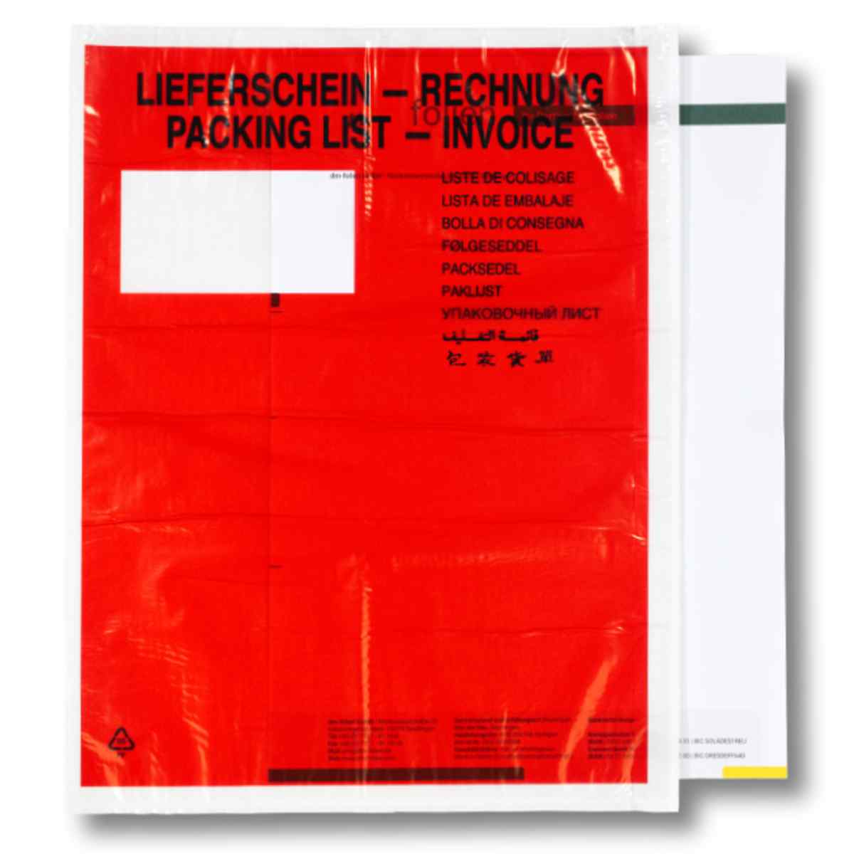 DM-FOLIEN Begleitpapiertachen C4 mit Druck Lieferschein / Rechnung 500 Stück
