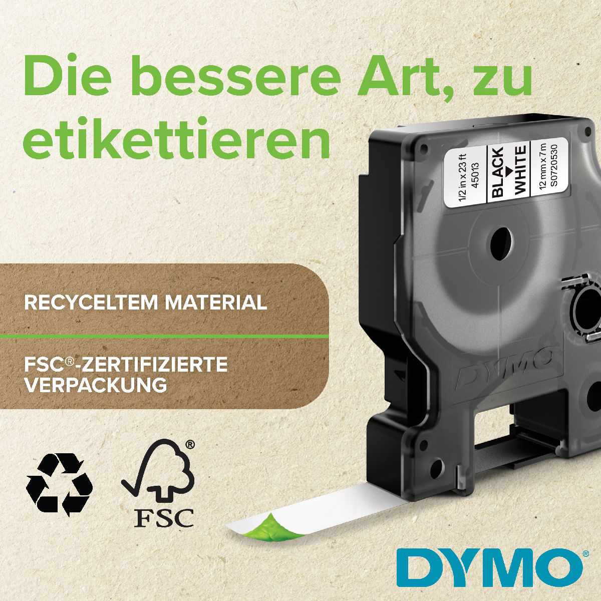 DYMO Schriftband D1 45013 12mm x 7m schwarz auf weiß
