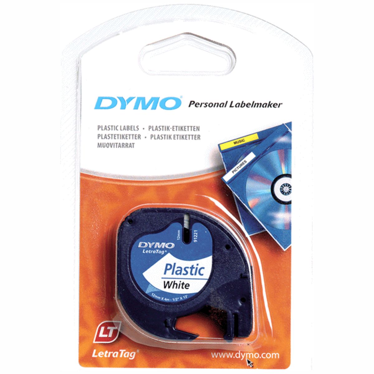 DYMO LetraTag Schriftband 91221 Kunststoff 12mmx4m weiß