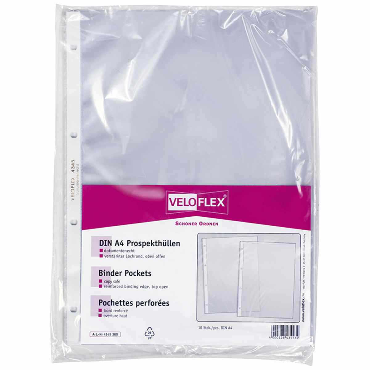 VELOFLEX Prospekthülle A4 4345 PP glasklar glänzend 0,75mm 10 Stück