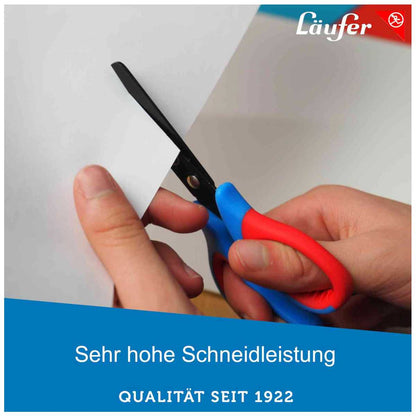LÄUFER Bastelschere rund mit Softgriff und Titan-Beschichtung blau / rot -Rechtshänder-