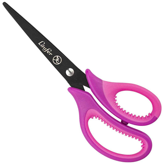 LÄUFER Bastelschere spitz mit Softgriff und Titan-Beschichtung lila / pink -Rechtshänder-