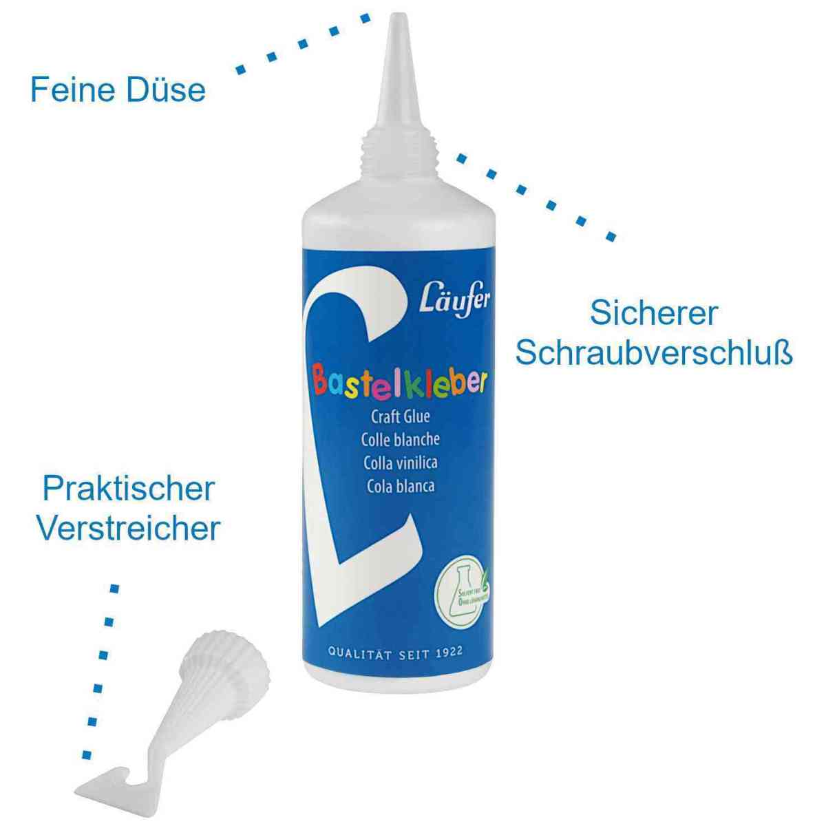 LÄUFER Bastelkleber weiß / transparent mit Verstreicher 100g ohne Lösungsmittel