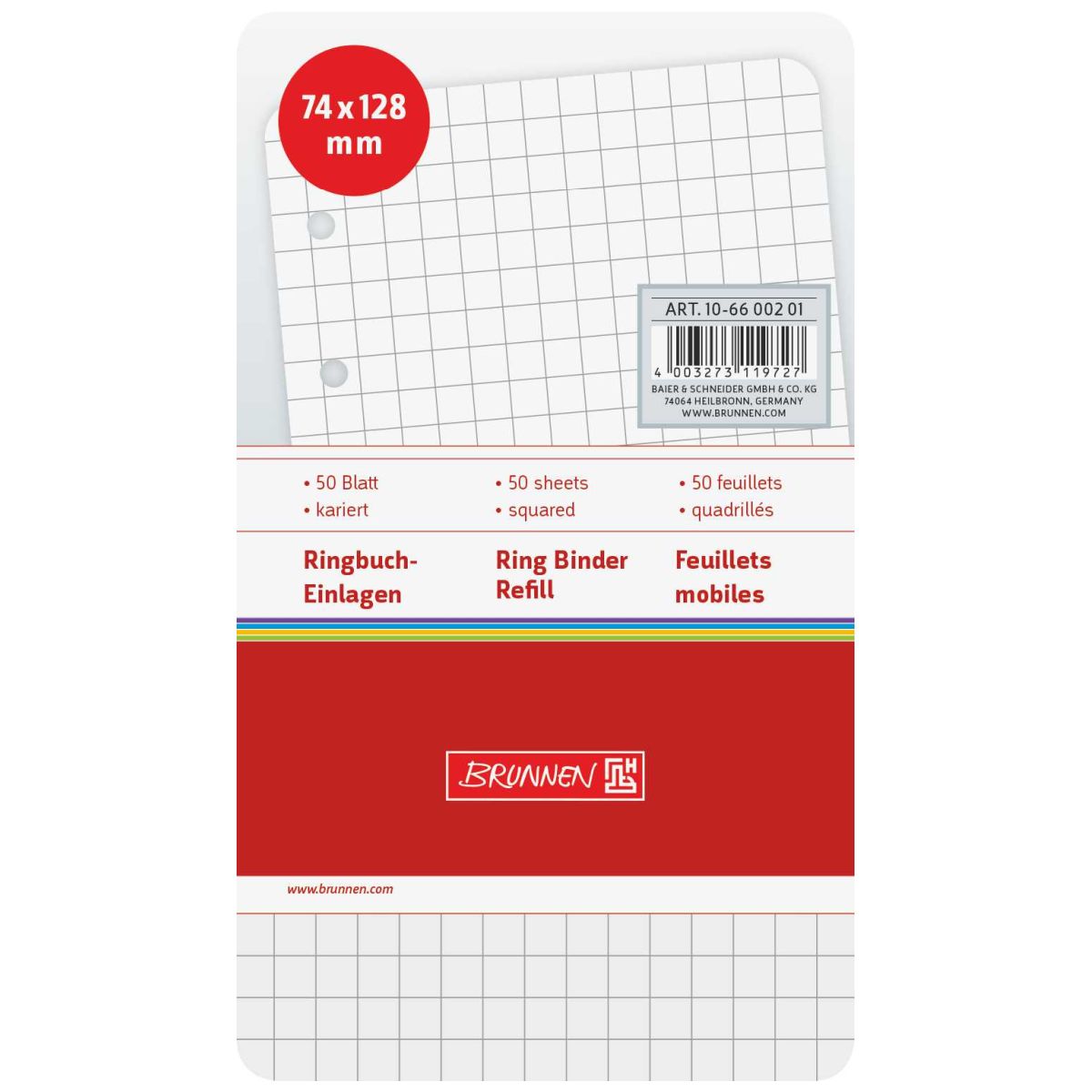 BRUNNEN Ringbuch Einlage 10-66002 01 A7 74 x 127 mm kariert 50 Blatt