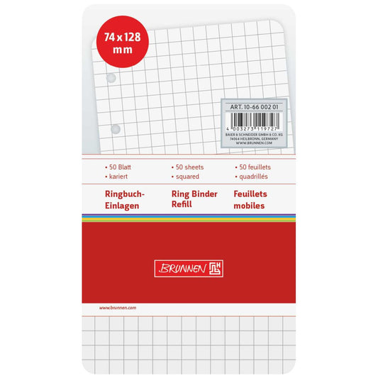 BRUNNEN Ringbuch Einlage 10-66002 01 A7 74 x 127 mm kariert 50 Blatt