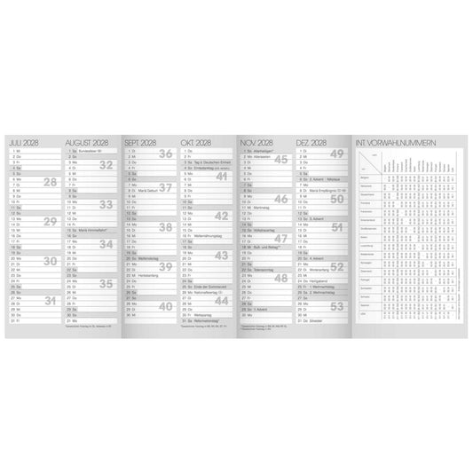 BRUNNEN Jahresübersicht für Taschenkalender 2028 8,7 x 15,3 cm