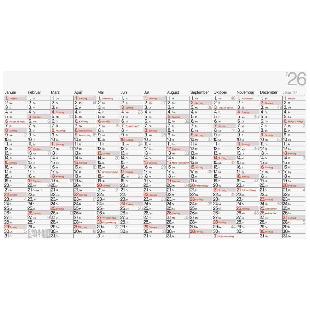 BRUNNEN Plakatkalender 2026 139x79cm 13 Monate