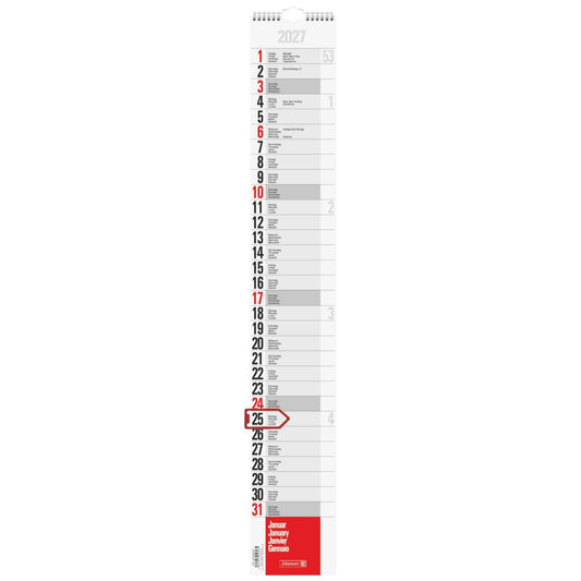 BRUNNEN Streifenkalender 2027 13x83cm 1Seite / 1 Monat