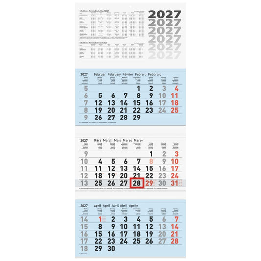 BRUNNEN 3-Monats-Kalender 2027 32x74cm blau