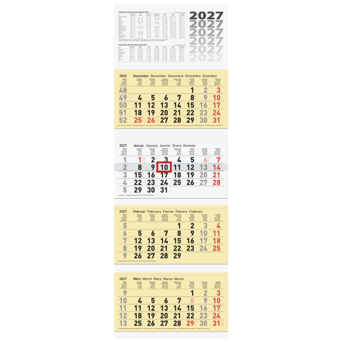 BRUNNEN 4-Monats-Kalender 2027 32x94cm blau
