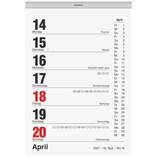 BRUNNEN Wochenabreißkalender 2027 Nr. 25 105x146mm