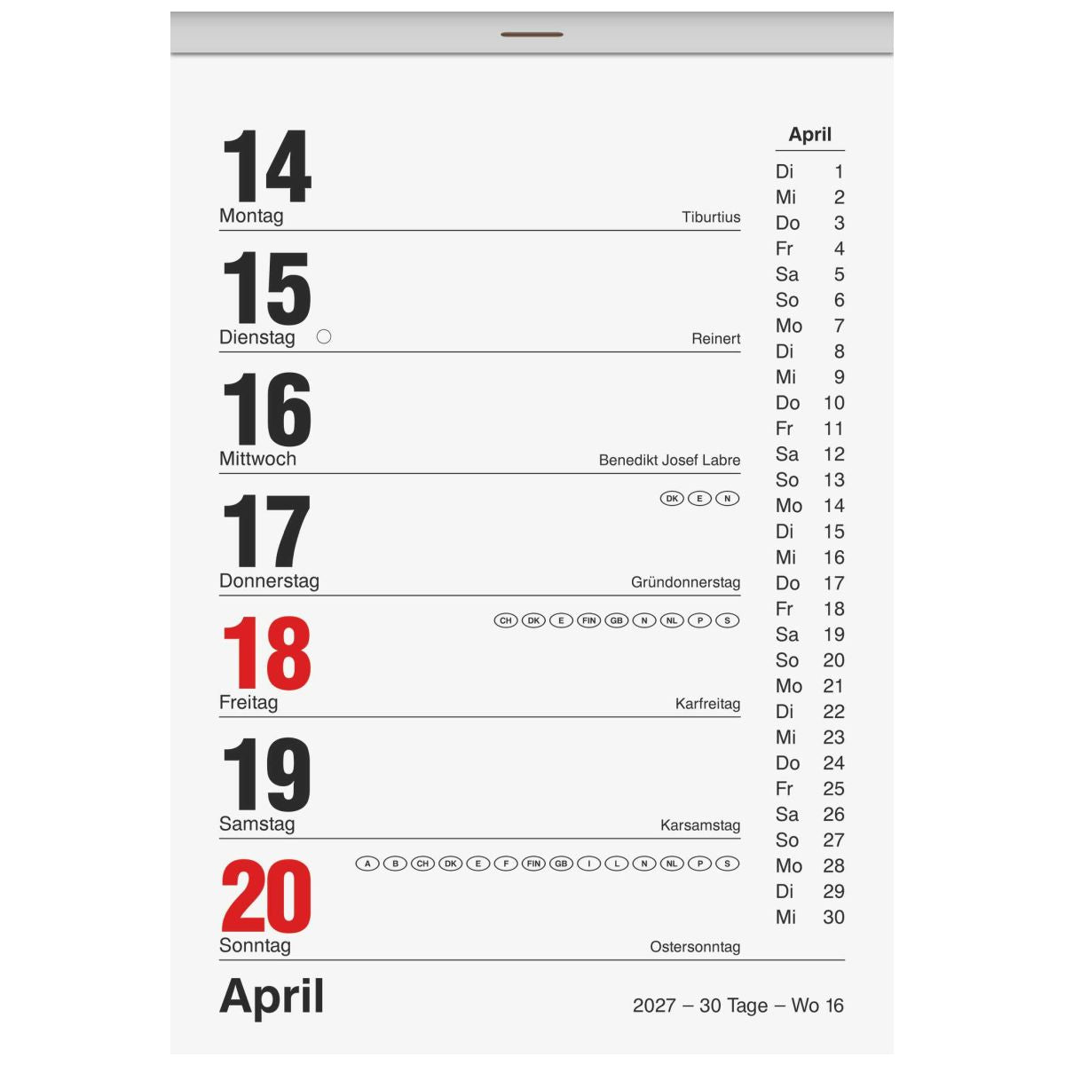 BRUNNEN Wochenabreißkalender 2027 Nr. 25 105x146mm