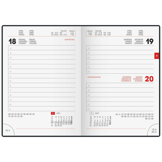 BRUNNEN Taschenkalender 2027 Modell 736 A6 10x14cm 1Tag = 1 Seite silber