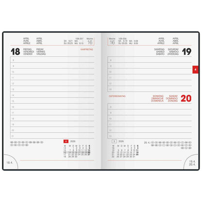 BRUNNEN Taschenkalender 2026 A6 10x14cm schwarz 1 Seite = 1 Tag