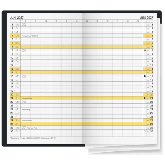 BRUNNEN Faltkalender Mod. 740 2027 9x15cm schwarz 2 Seiten = 1 Monat