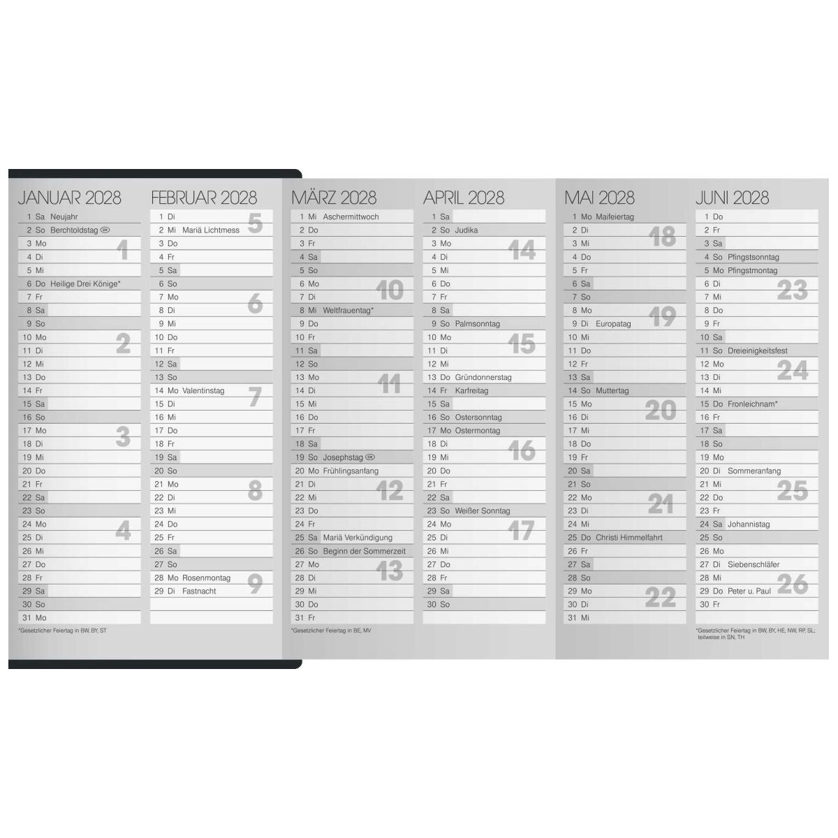 BRUNNEN Faltkalender Mod. 740 2027 9x15cm schwarz 2 Seiten = 1 Monat