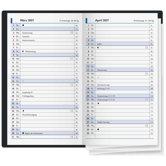 BRUNNEN Faltkalender Mod. 748 2027 9x15cm 2 Seiten = 1 Monat schwarz