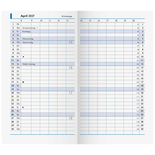 BRUNNEN Taschenkalender Einlage 2027 Modell 750 9x15cm 2Seiten /1 Monat