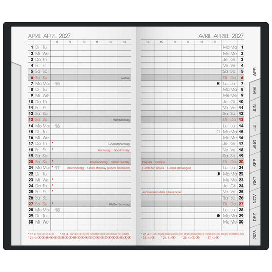 BRUNNEN Taschenkalender Mod. 751 2027 9x15cm silber 2Seiten/1Monat