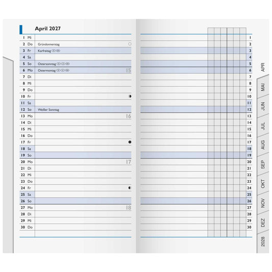 BRUNNEN Taschenkalender 2027 Mod. 753 9x15cm Einlage 2 Seiten = 1 Woche