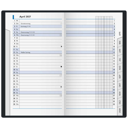 BRUNNEN Taschenkalender Mod. 753 dunkelblau 2027 9 x 15cm 2 Seiten = 1 Monat