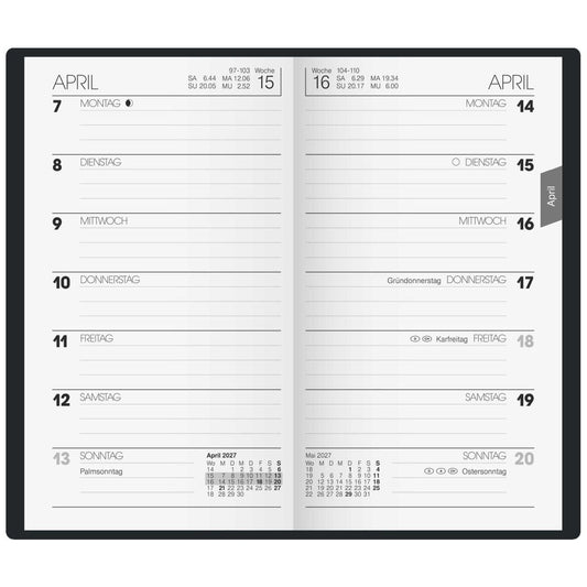 BRUNNEN Taschenkalender Mod. 758 2027 A6 dunkelblau 1 Seite = 1 Woche