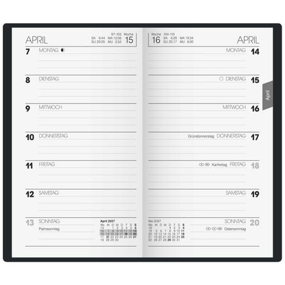 BRUNNEN Taschenkalender Mod. 758 2027 A6 schwarz 1 Seite = 1 Woche