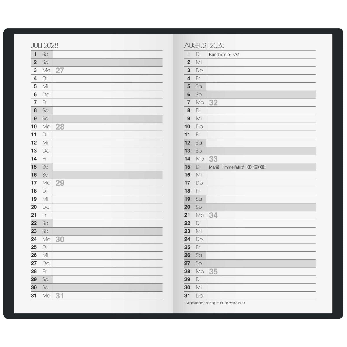 BRUNNEN Taschenkalender Mod. 758 2027 A6 Kunstleder schwarz 1 Seite = 1 Woche
