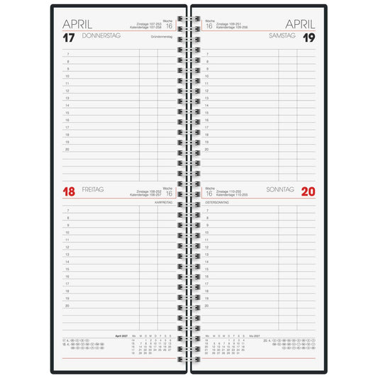 BRUNNEN Vormerkbuch Mod. 784 2027 | 108×297 mm  schwarz 1 Seite = 2 Tage