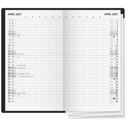 GLOCKEN Faltkalender 2027 9x15cm 2 Seiten = 1 Monat farbig sortiert