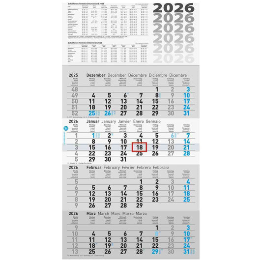 GLOCKEN 4-Monats-Kalender 2026 30 x 55,5cm Recycling | 4 Monate = 1 Seite