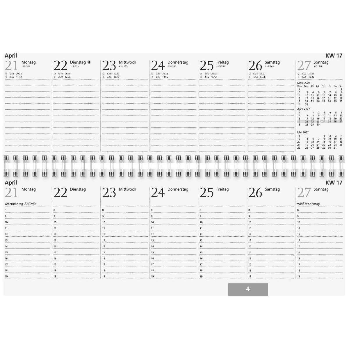 GLOCKEN Querterminbuch Schreibtischkalender 2027 29,7x10cm 2 Seiten = 1 Woche